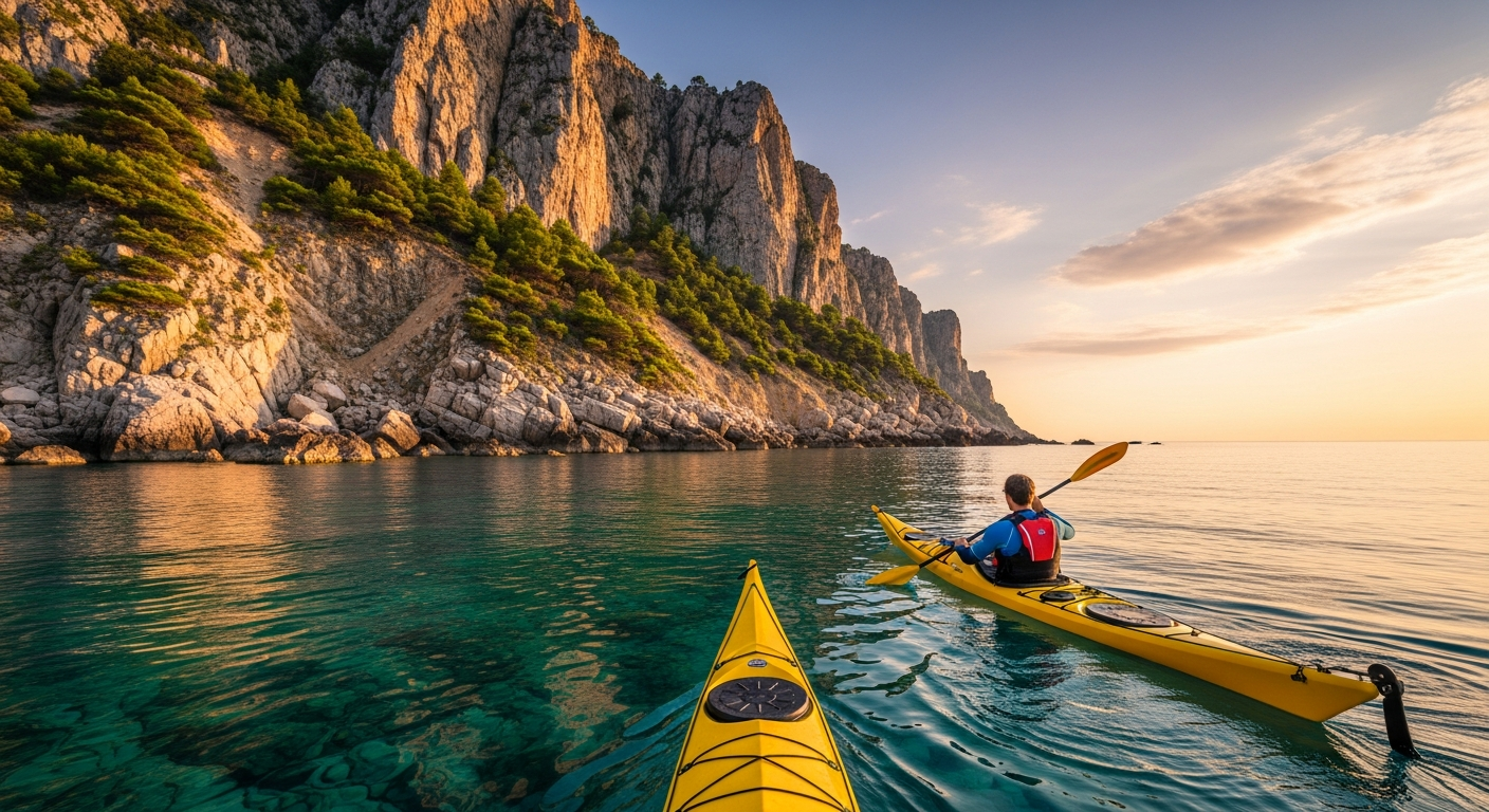 Sea kayaker on open water
